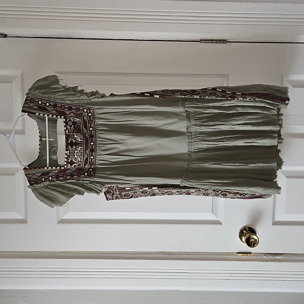 Free People Day Glow Embroidered Green Dress